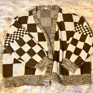 SO - Olive Green Checkered Cardigan - Size: L - NWOT